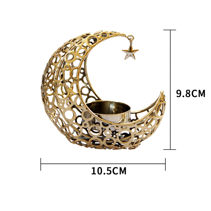 Light Luxury Crescent Moon Star Moon Black Gold Metal Candle Holder