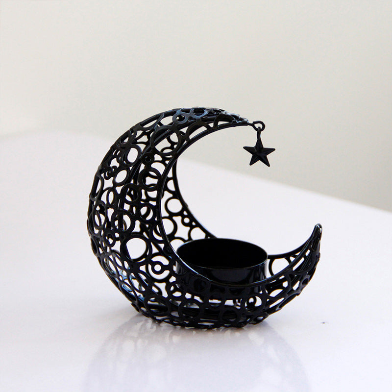 Light Luxury Crescent Moon Star Moon Black Gold Metal Candle Holder