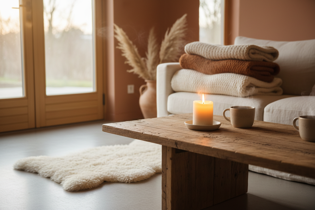 Soft lifestyle interior

Candle lit on table

Warm low light